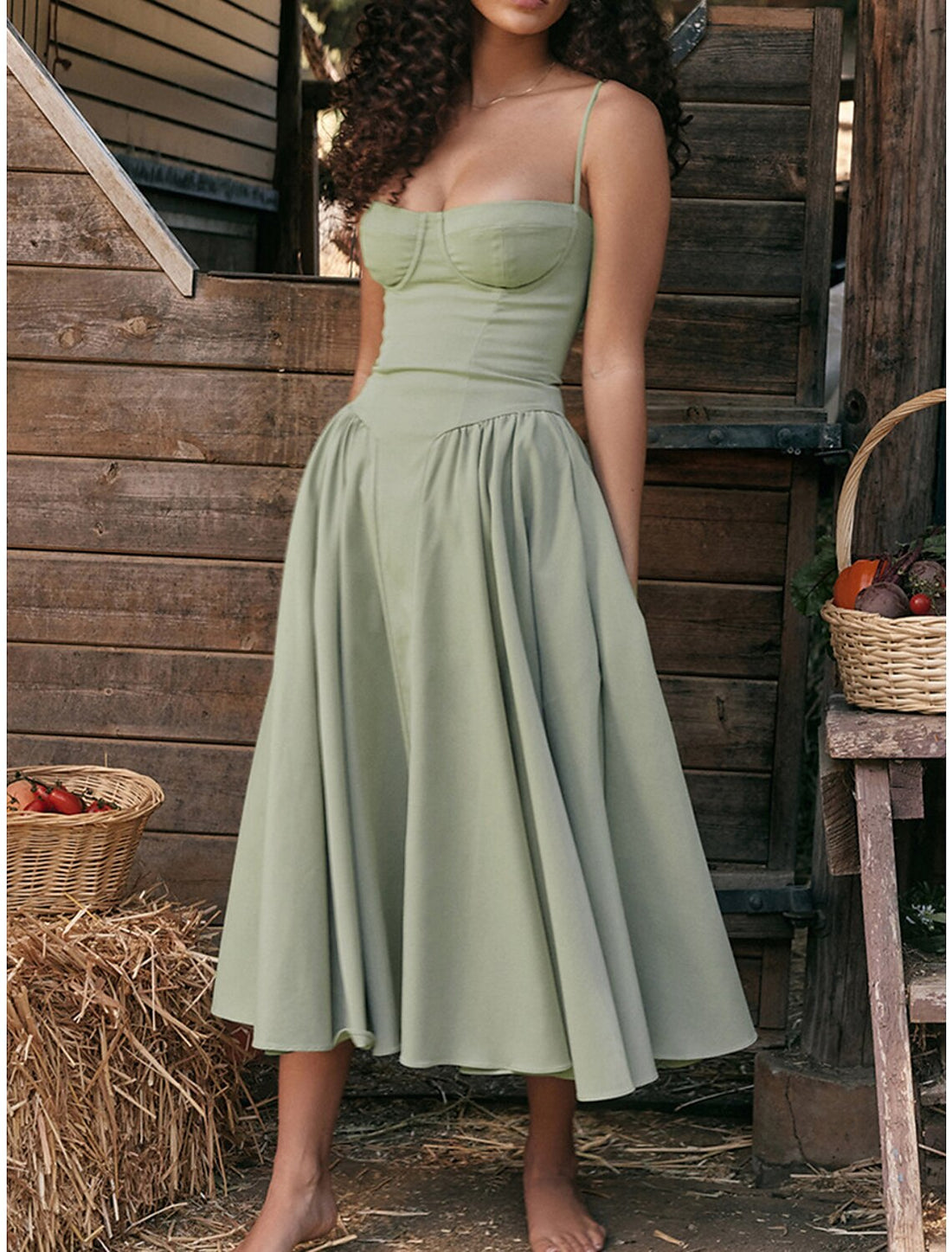 Luolandi Women's Party Dress Cocktail Dress Wedding Guest Dress Midi Dress Black Yellow Light Green Sleeveless Plain Ruched Summer Spring Fall Spaghetti Strap Elegant